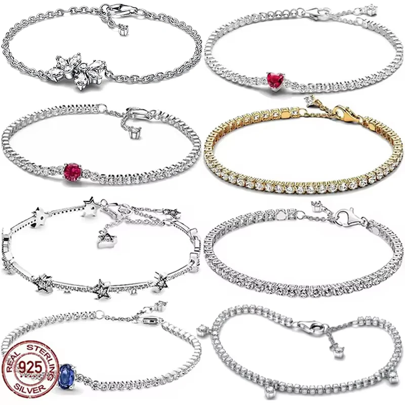 

New 925 sterling silver women's classic sparkling zircon tennis bracelet heart-shaped snowflake delicate bracelet women's gift