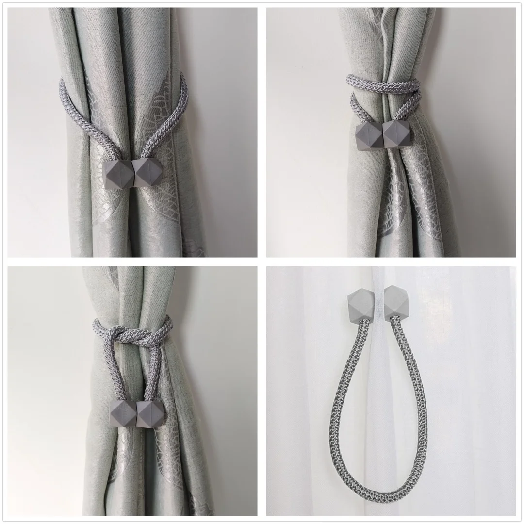 No Drilling Magnetic Curtain Buckle, 1 Pair Creative Cube Curtain Tieback Rope Minimalist Home Curtain Band Decoration Accessori