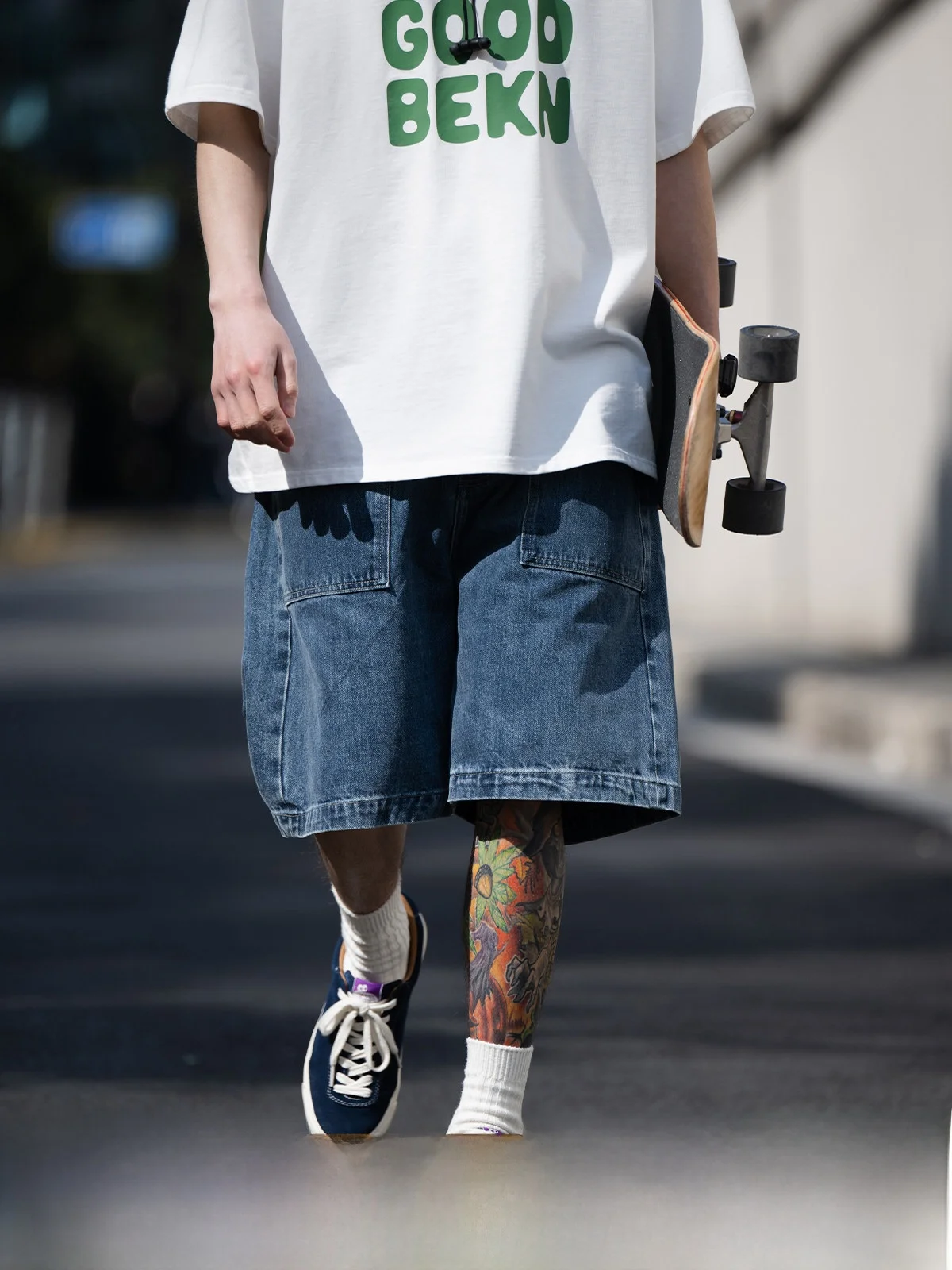 Bellken Early Morning Studio Washed Classic Pocket Loose Fit Dark Denim Shorts Youth Casual Cotton Blend Straight Leg Jeans