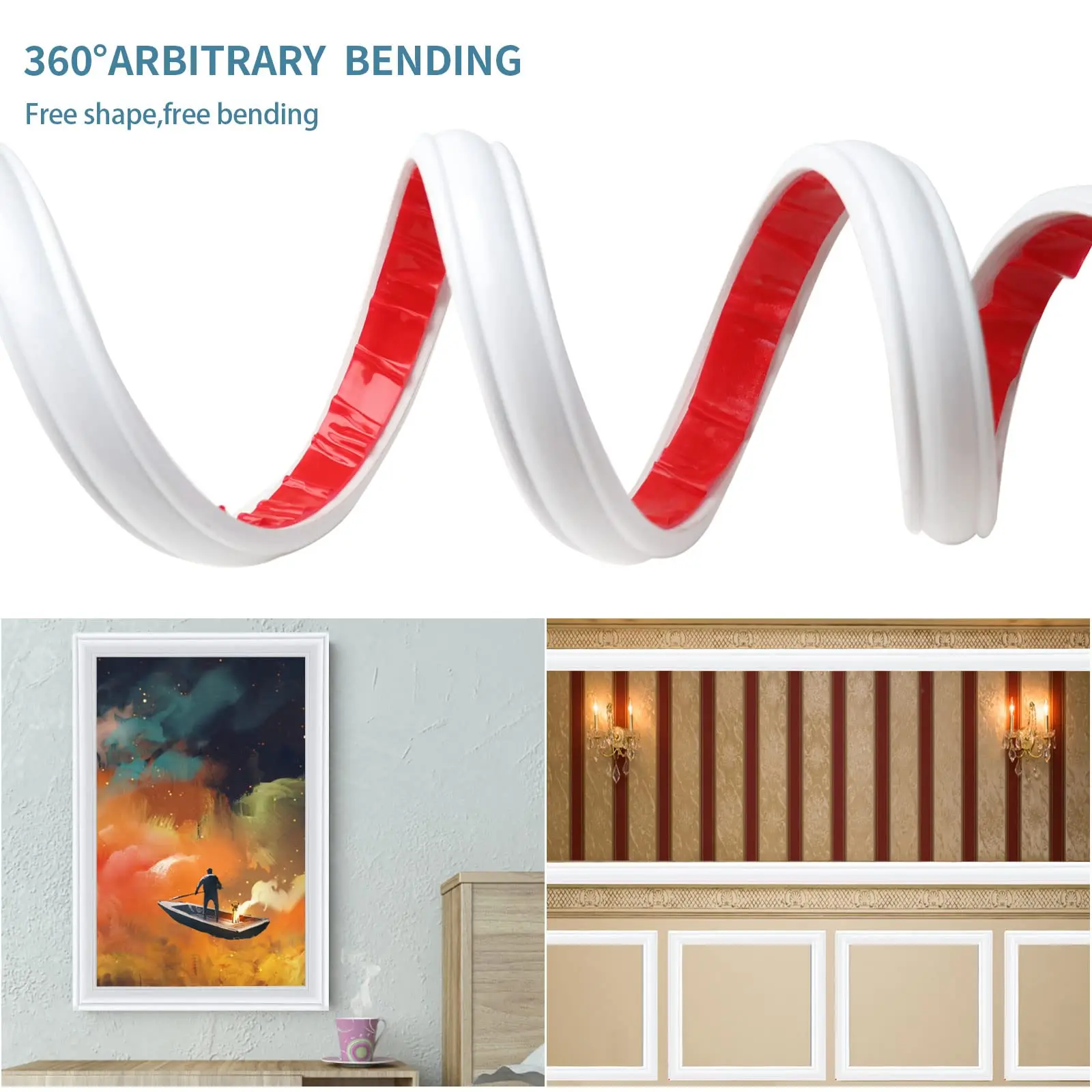 Flexible Wall Trim Molding Trim, 3D Wall Edging Strip Self Adhesive, 10 Feet Peel and Stick Tile Trim Crown Molding Ceiling Bord