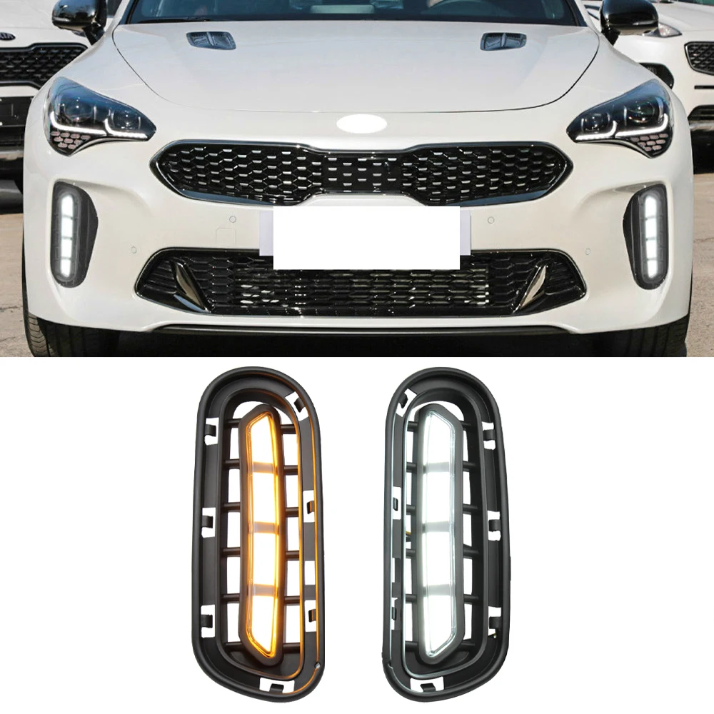 

2PCS Fog lamp For Kia Stinger 2017 2018 2019 2020 2021 2022 with Yellow Turn Signal Function Car DRL LED Daytime Running Light