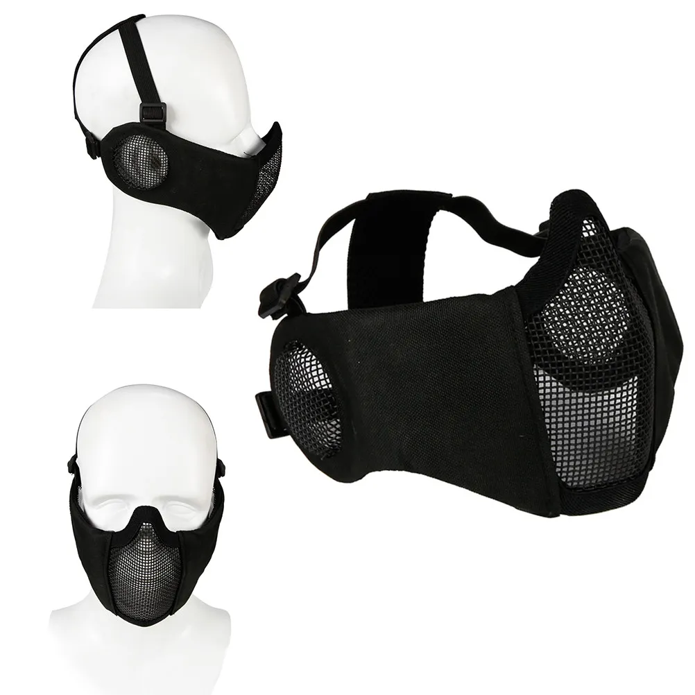 Foldable Half Face Mask Black Durable Low Carbon Steel Mesh Comfortable Adjustable for Outdoor Leisure