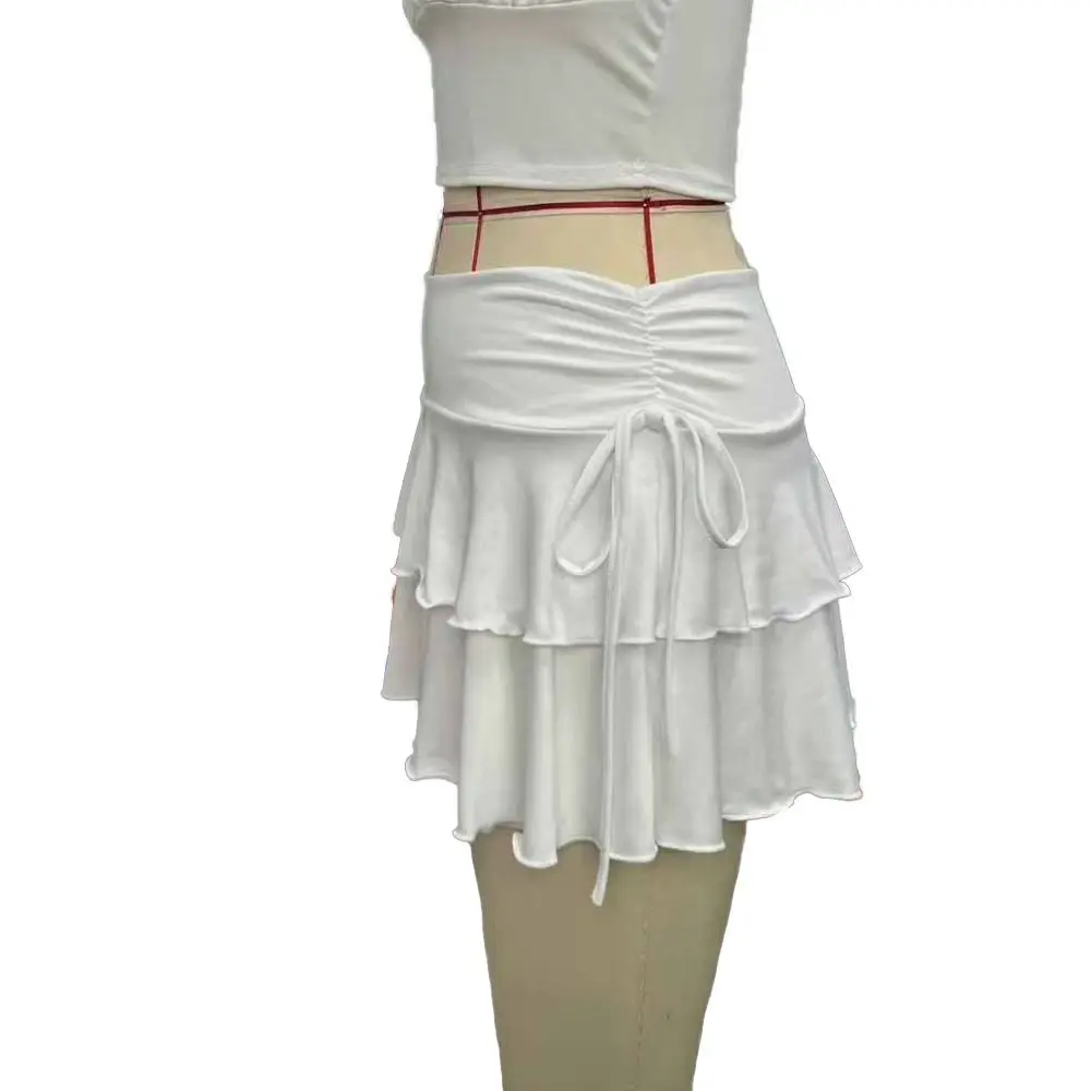 Minifalda corta con cordones de Color liso para niñas, falda ajustada de cintura alta para adolescentes, vestido de pastel con volantes, minifaldas plisadas para niñas