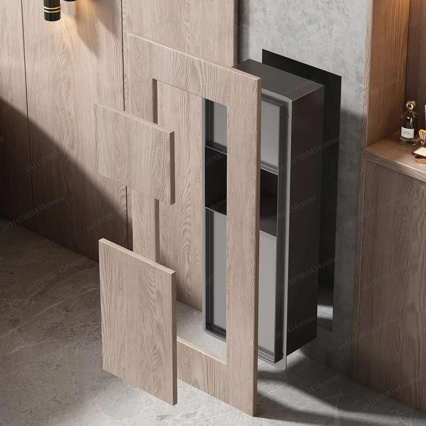 304 Stainless Steel Embedded Toilet Niche Concealed Trash Can with Tissue Box Recessed Bathroom Storage Bin