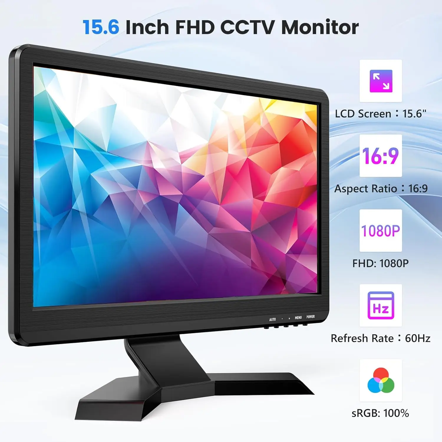 Eyoyo 15.6 inch FHD IPS 1920 x 1080P VGA Monitor LCD Display with VGA/AV/BNC/USB Input, Built-in Speakers and Remote.