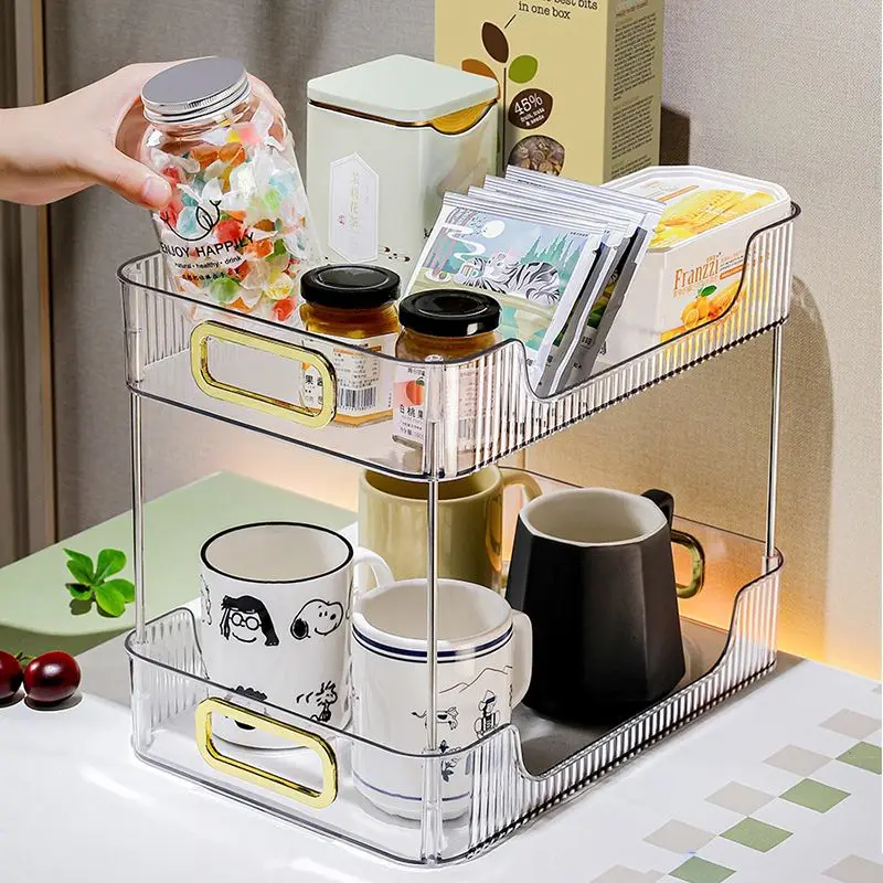 

Dining Table Storage Artifact Snack Table Double-layer Acrylic Large-capacity Cup Holder Living Room Coffee Table Desktop Shelf