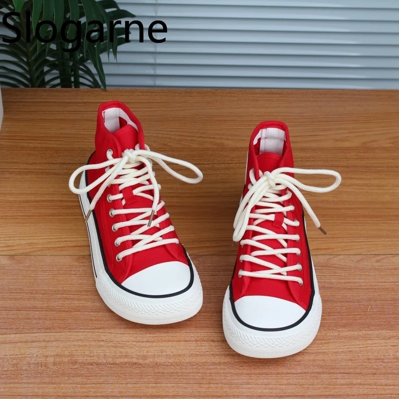 Students Thick Sole Casual Shoes Women High Top Canvas Shoes Girls Increased Height Sneakers Gifts Thick Bottom Skateboard Shoes