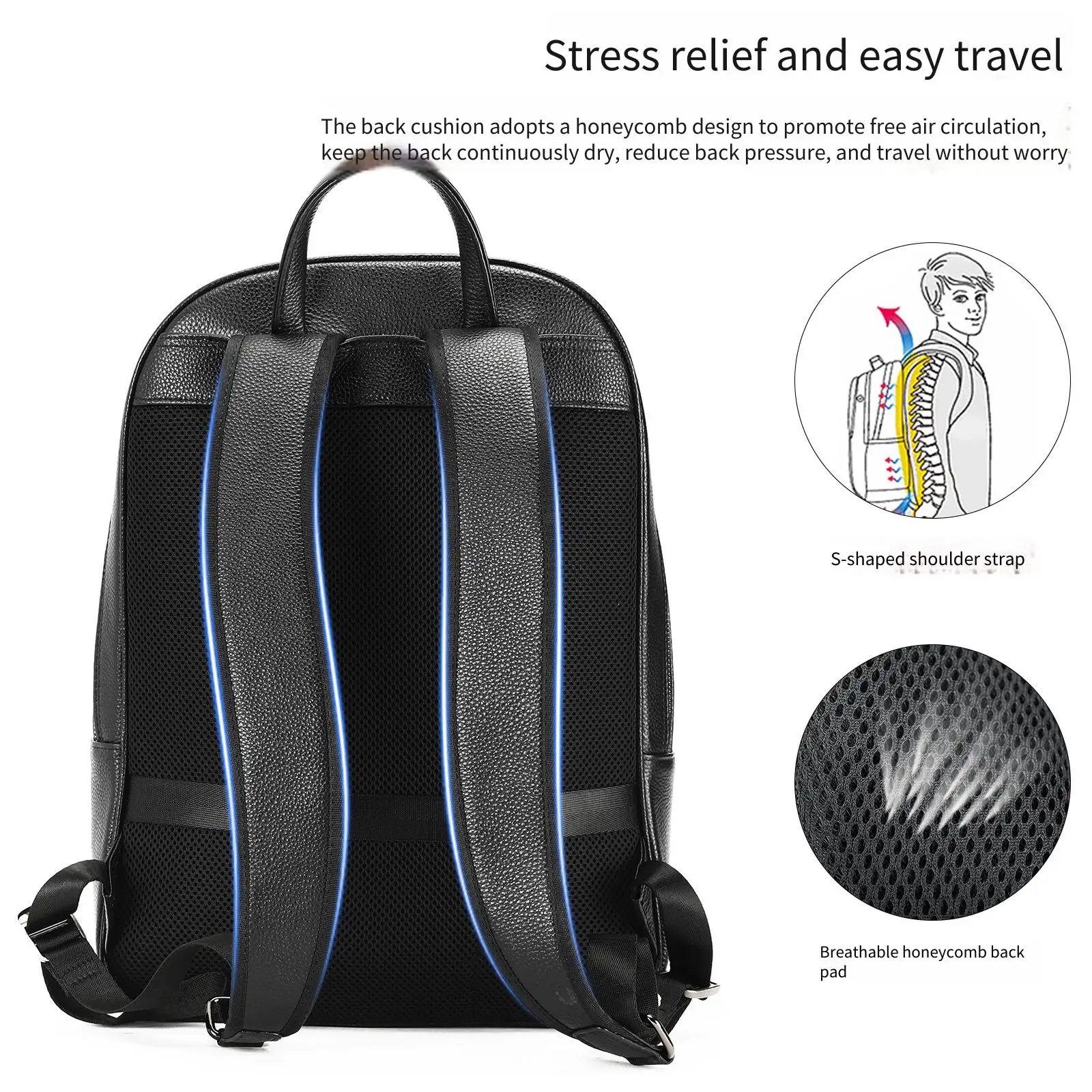 Full-Grain Leather Backpack for Men Spacious Anti-Theft Business Travel Bag, Minimalist Laptop Rucksack