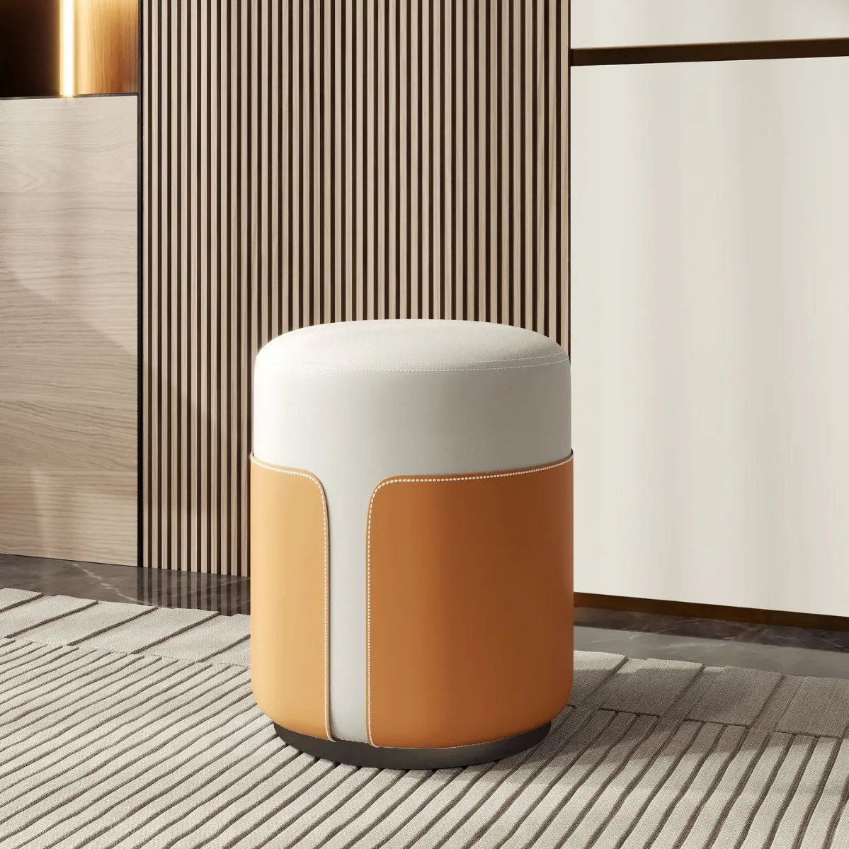 Modern Style Faux Leather Round Vanity Stools, Bedroom Dressing Chairs for Women, Nail Salon Stool, Household Footrest
