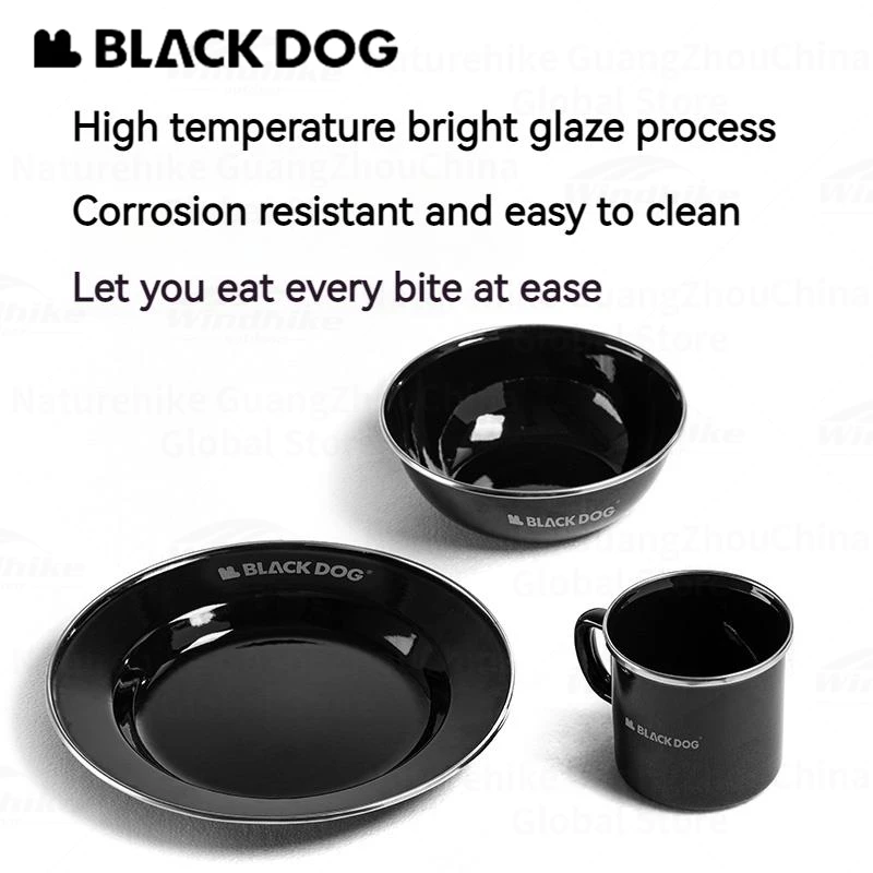 Naturehike Blackdog Enamel Cup Bowl Plate Tableware Thickened Dish Mug Camping Picnic Portable Non Stick Easy To Clean 1pc