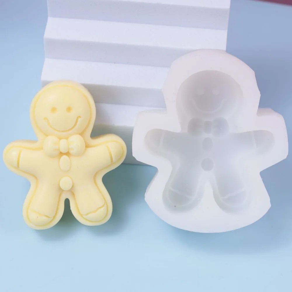 Smiley Face Gingerbread Man Candle Silicone Mold Biscuit Man Soap Resin Crystal Mould Christmas Home Party Chocolate Cake Decor