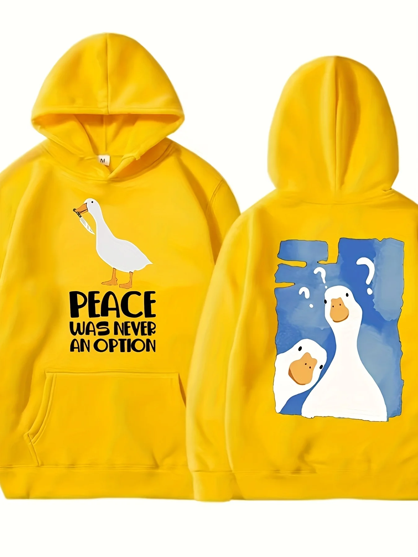 Funny Expression White Goose Printed Men's Hooded Sweatshirt-Fun and Cute,Unique Street Hip-Hop Trend,Soft and Loose HoodedShirt