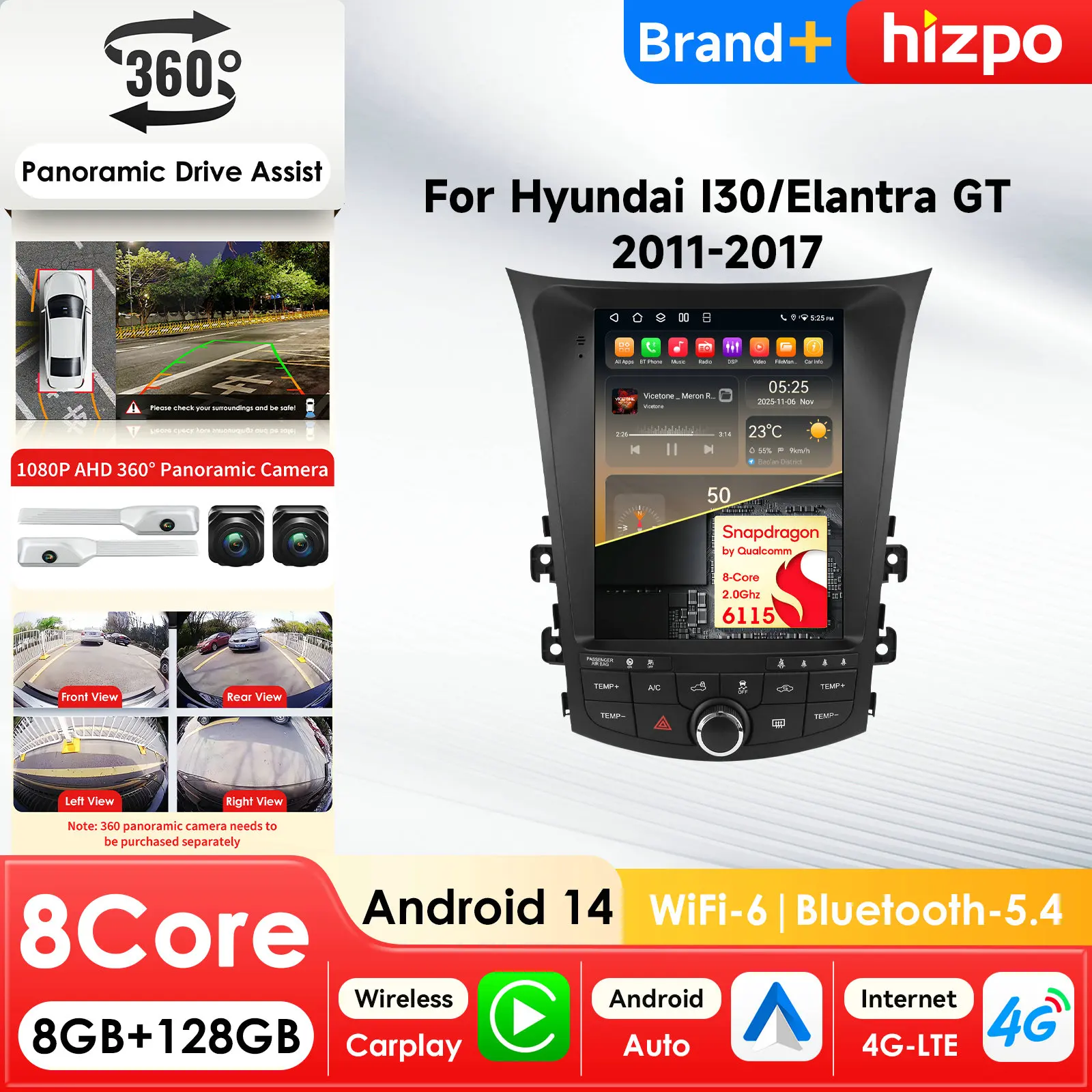 9.7'' 6115  Android Radio Multimedia Video Player For Hyundai I30 GD Elantra GT 2011 - 2017 AutoRadio Carplay  GPS  QLED Screen