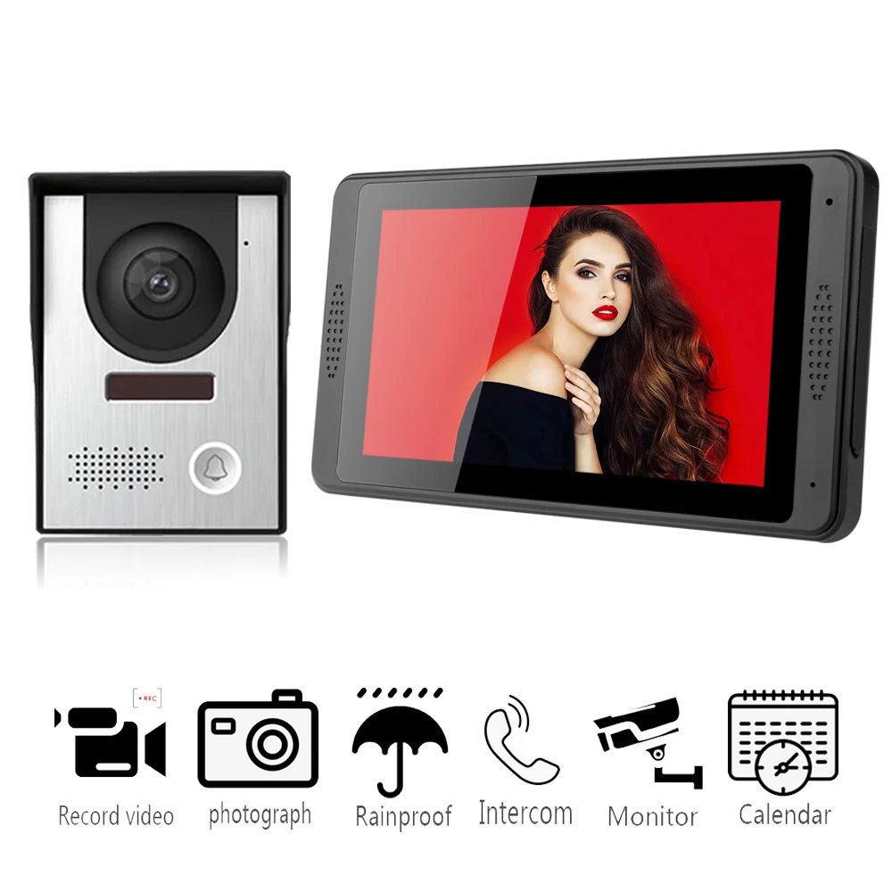 

Video Intercom System Home Wired Door Phone 7 Inch Touch Screen with Infrared Ninght Vision HD Camera Support Record Snapshot