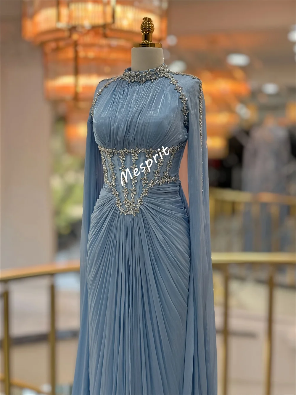 Vestidos largos personalizados con pliegues y diamantes de imitación, cuello alto, brillantes, a medida, para ocasiones, de lujo, para noche, elegante, fiesta y boda