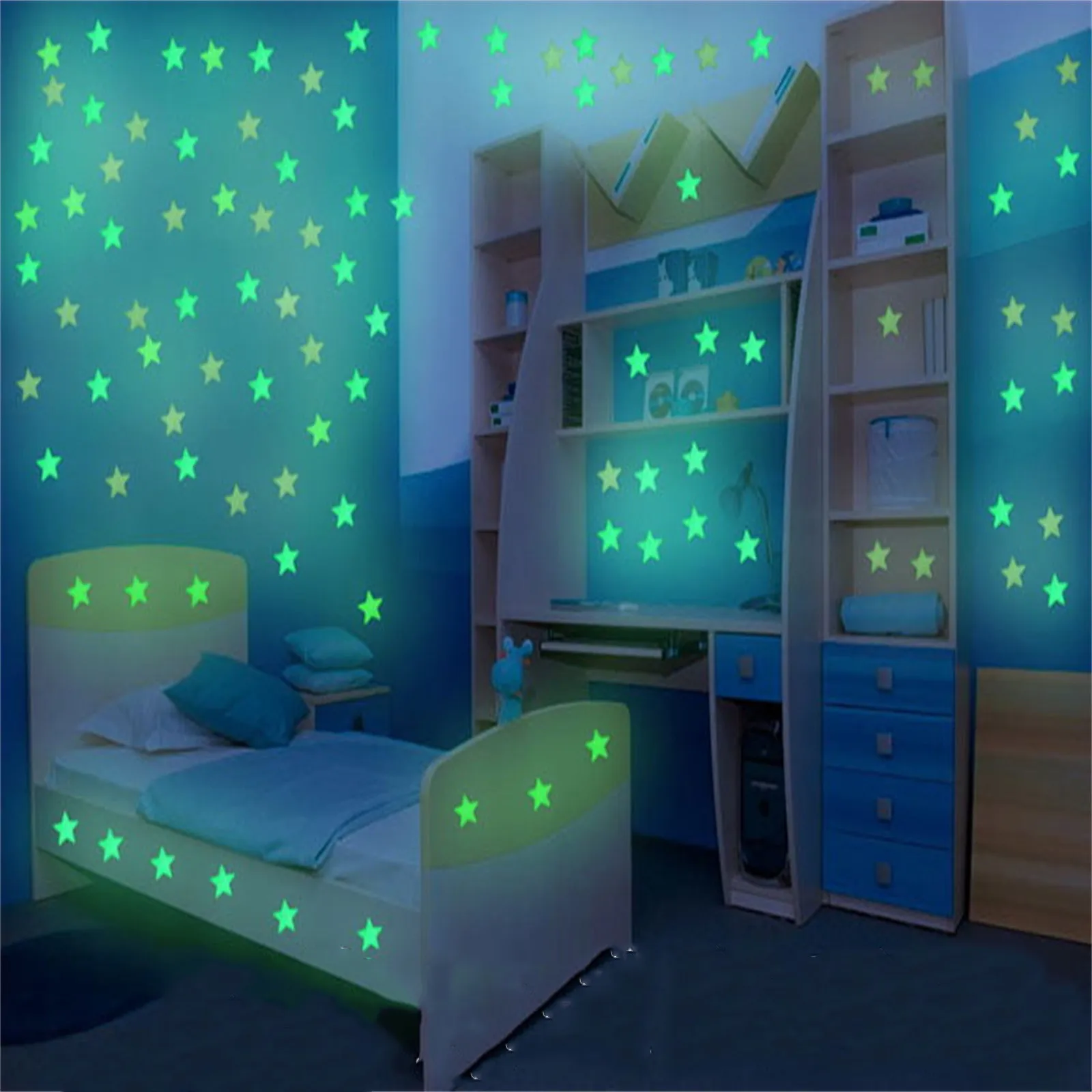 50pc Kids Bedroom Fluorescent Glow In The Dark Snowflake Wall Stickers With Star Shaped Multiple Colors Home Decals Stars Glow