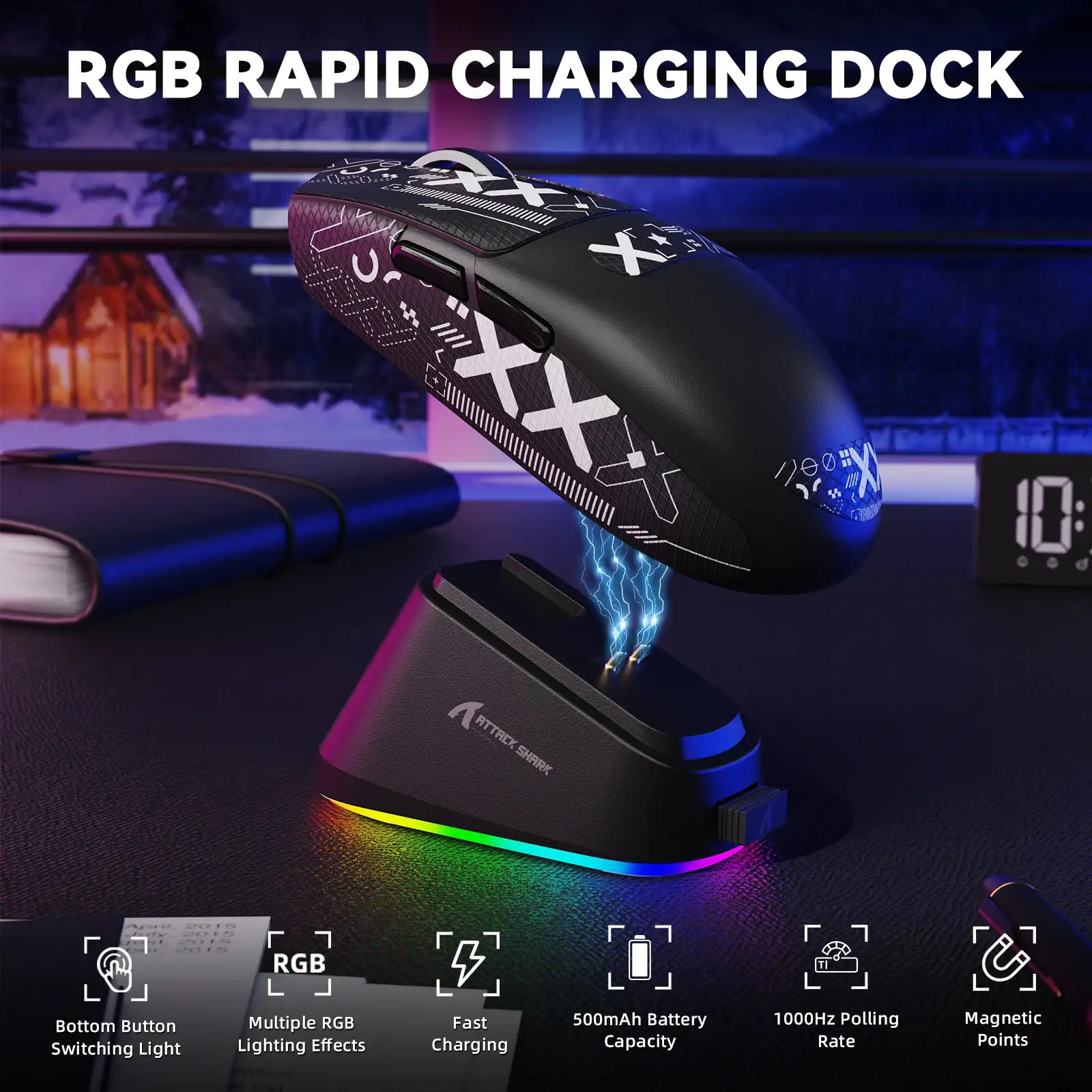 ATTACK SHARK G3 PRO Wireless Gaming Mouse,Tri-Mode 2.4G Wireless/Bt, Magnetic Charging Dock,62g Lightweight, PAW3311,1000Hz ,