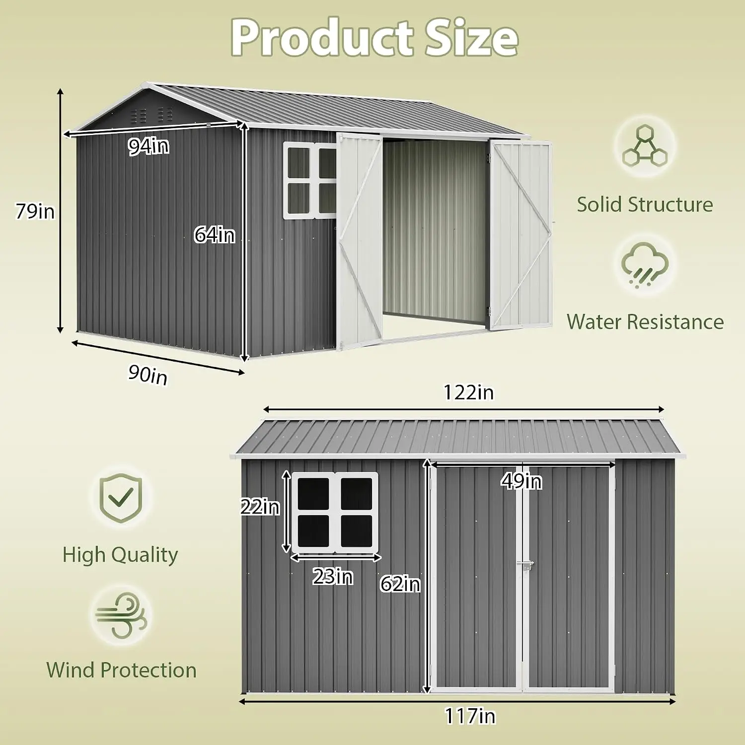 8x10FT Sheds & Outdoor Storage Shed with Bright Window and Lockable Doors, Spacious Metal Garden Shed Heavy-Duty, Customized