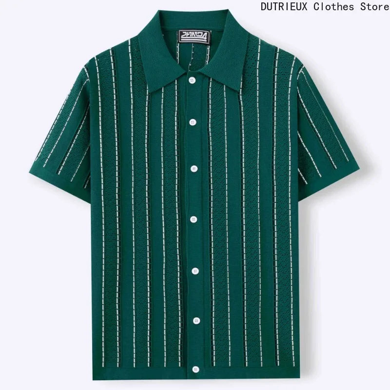 

Business Casual Fashionable and Trendy Men's Top High-quality Summer Men's Polo Shirt, Striped Knitted Short-sleeved Shirt