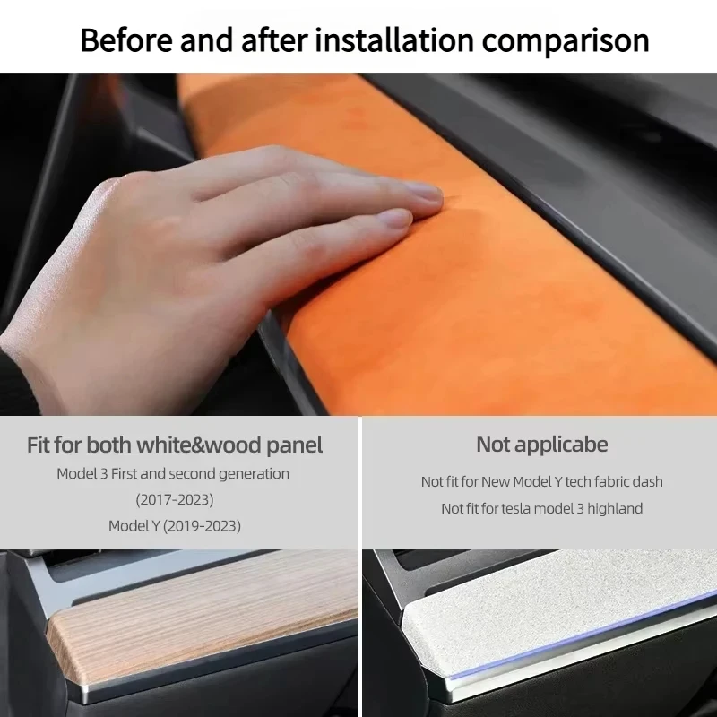 For Tesla Model Y Model 3 2019-2023 Italy Suede Wrap Dashboard Panel Trim Cover Sticker Protector Pad Car Interior Accessories
