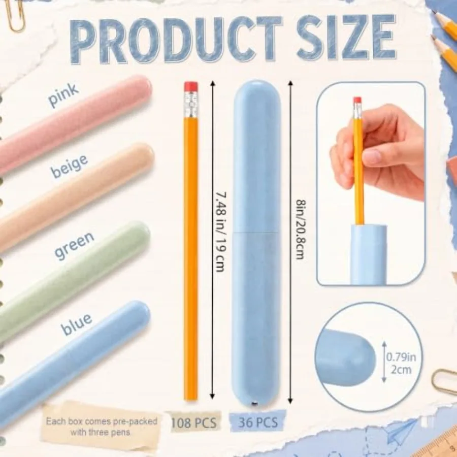36 Sets Travel Toothbrush Holders with Pencils Bulk Portable Pastel Toothpaste Travel Cases Multipurpose Pencils with Erasers S
