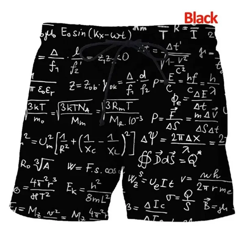 New Men Large Plus Size Casual Fashion Beach Shorts Pants 3d Printing Mathematical Mathematics Formula Shorts Summer Quick-dry