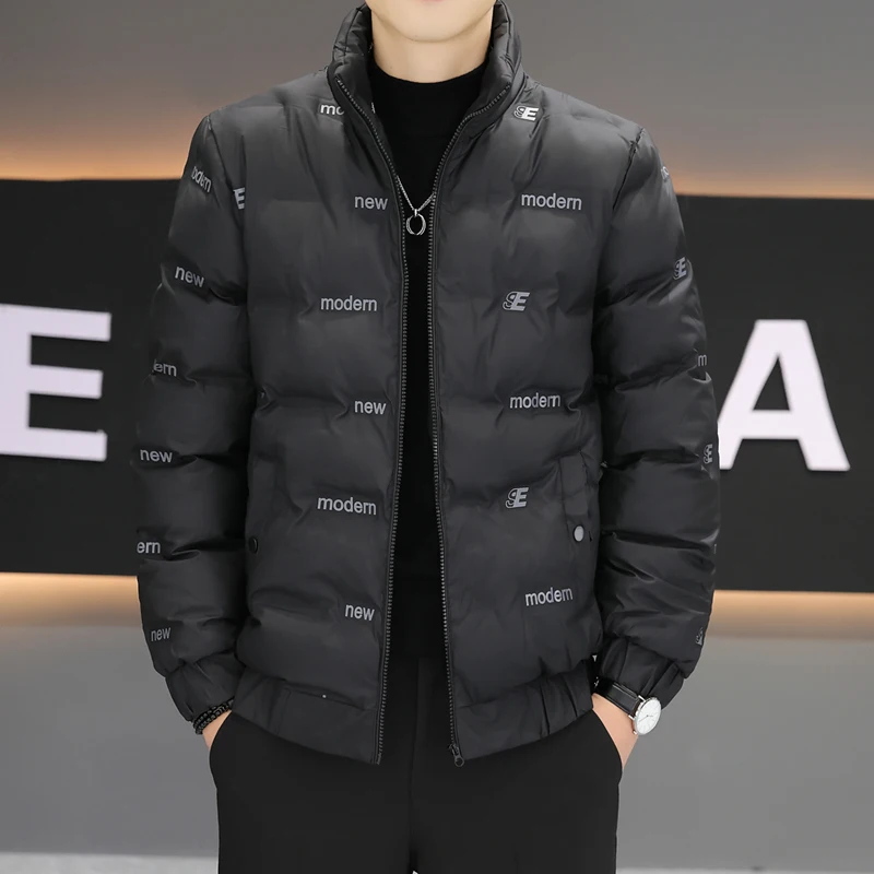 

Men's Winter Thiened Warm Stand Collar down Cotton Jaet Faionable Youth Outerwear Stand Fit Long Sve Zipper Closure