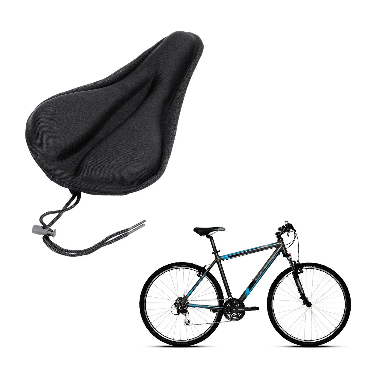 Sela de bicicleta de silicone, almofada grossa, leve, confortável, assento à prova de choque, formato fino para corrida de montanha e estrada