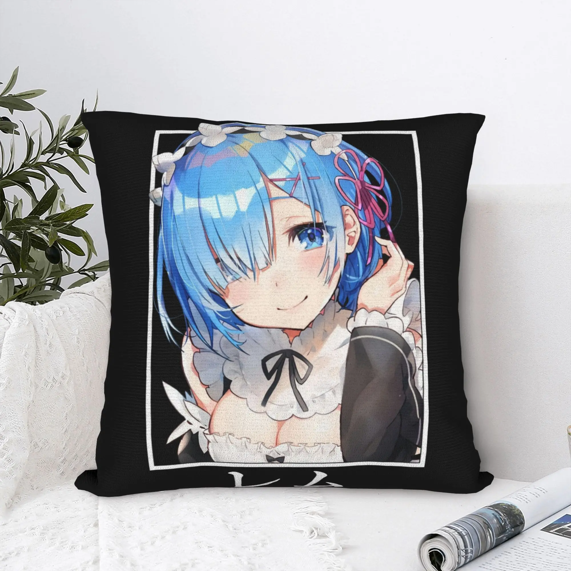 

Rezero Rem Re:Life In A Different World From Zero Ram Pillowcase Soft Cushion Cover Decorative Throw Pillow Case Cover Home