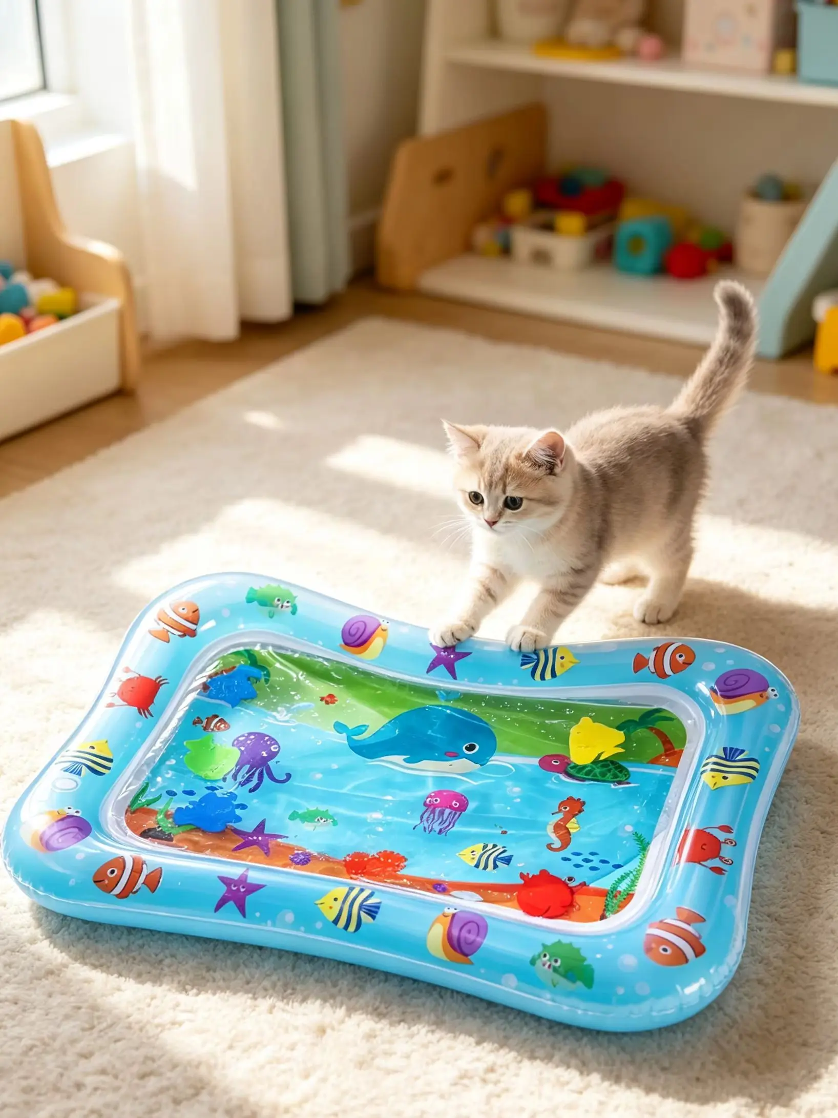 Tapete Inflável de Água em PVC para Atividades Sensoriais e Educacionais para Bebês, Brinquedo para Brincadeiras Internas em Casa