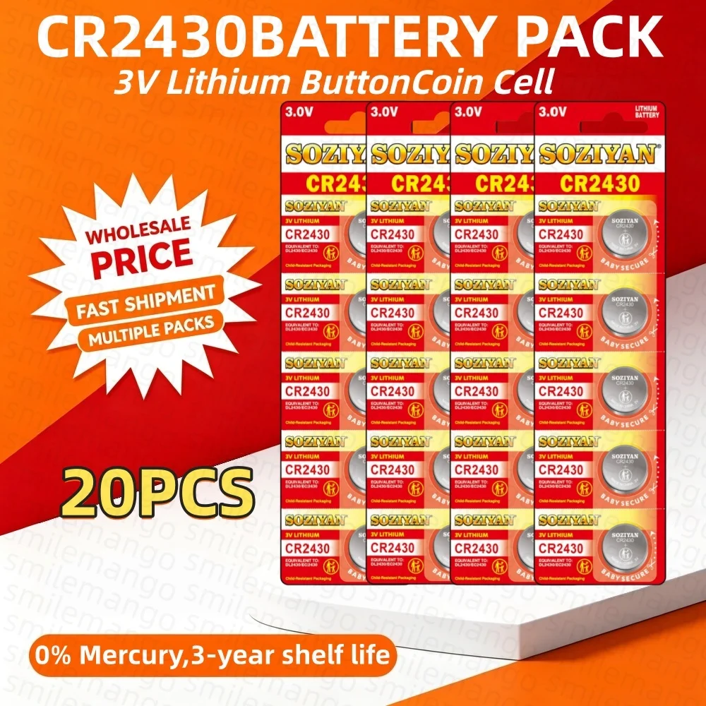 3V 350mAh CR2430 NEW  Lithium Battery CR 2430 Battery DL2430 Button Coin Batteries for Key Fob Watch Alarm Clock Remote Control