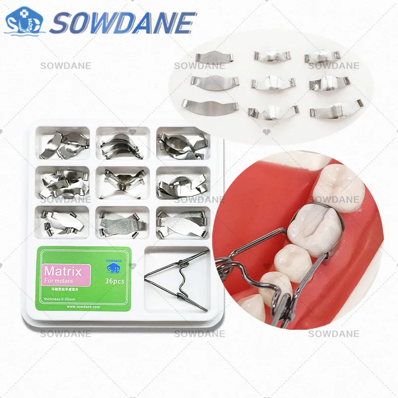 36pcs/set Dental Saddle Contoured Metal Matrice Matrix Set Universal Kit with Spring Clip Dental Sectional Matrices