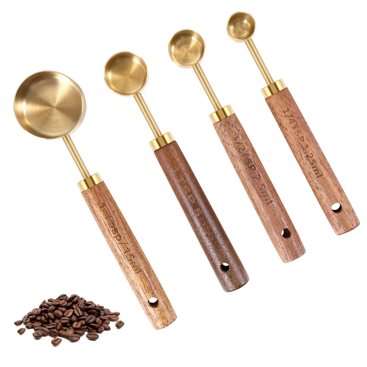A06RP Set di cucchiai dosatori Manico in legno Misurino in acciaio inossidabile Kit di attrezzi da forno Accessori da cucina 1