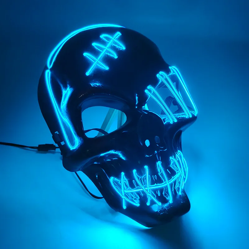 Maschera scheletro incandescente LED Clown Killer Mask Ball Masquerade Bar DJ Accessorio cosplay Teschio rosso Maschera LED Maschera Hip Hop da uomo
