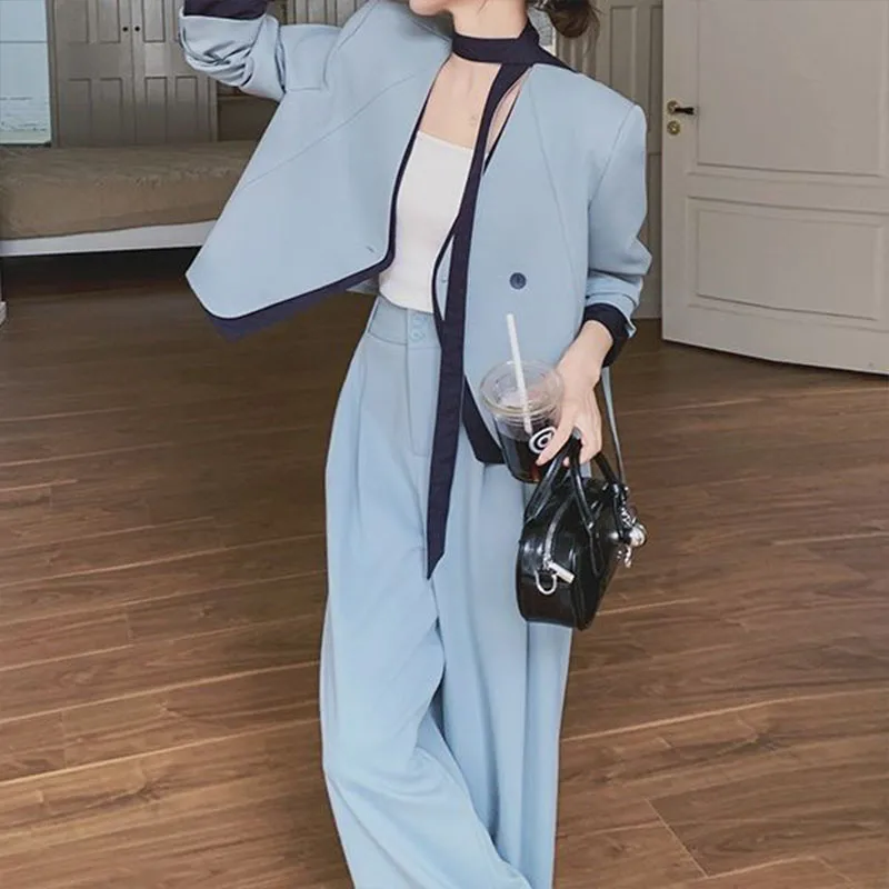 Blue Suit and Trousers Two-piece Set for Women's Spring and Autumn 2026, Unique, Beautiful, High-end Korean Casual Suit Ins