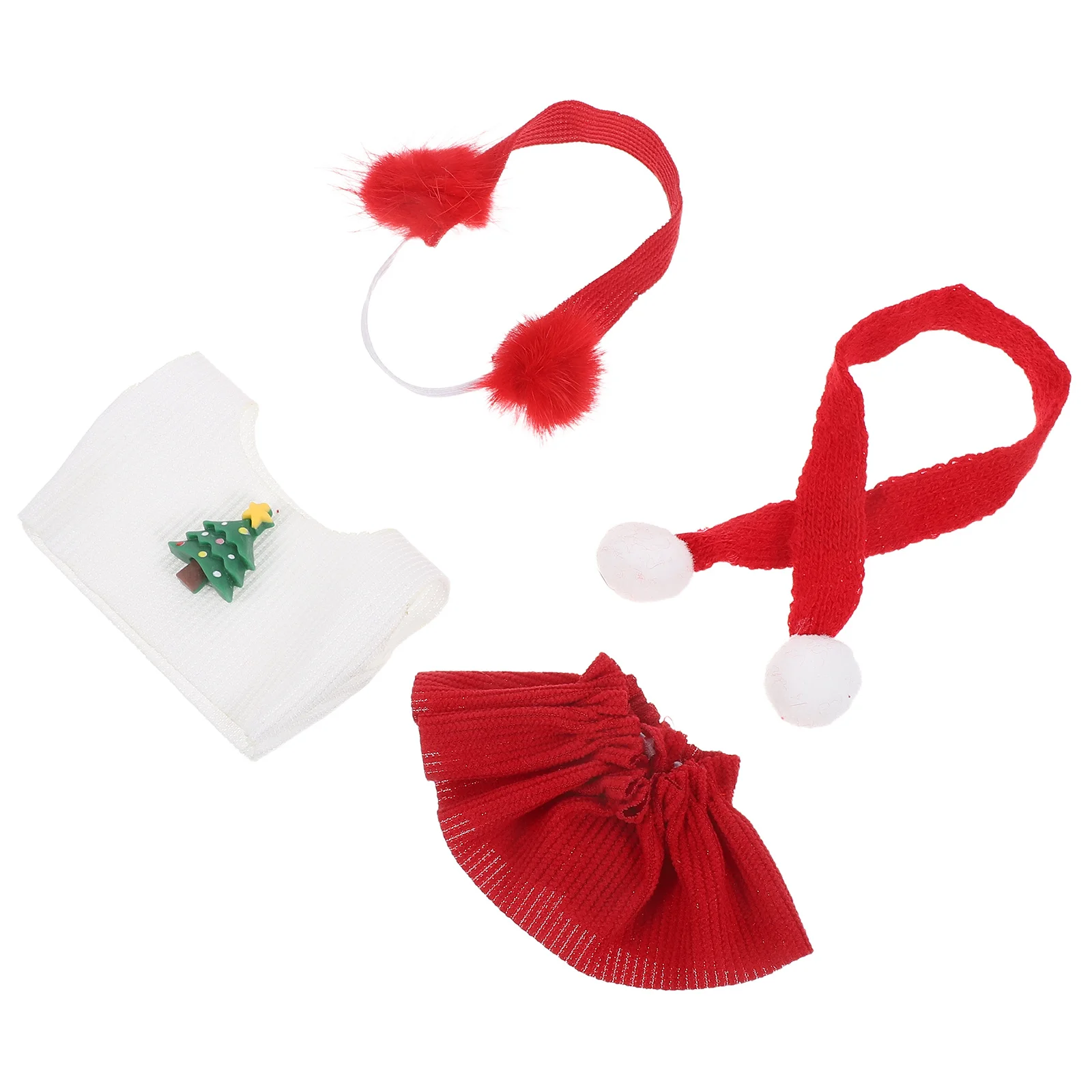 ชุดเสื้อผ้าคริสต์มาส 1 ชุด, ชุดซานต้า กระโปรงสีแดง ผ้าพันคอ ที่ปิดหู สำหรับชุดวันหยุด, ใช้ได้กับลาบูบู 1 2 3