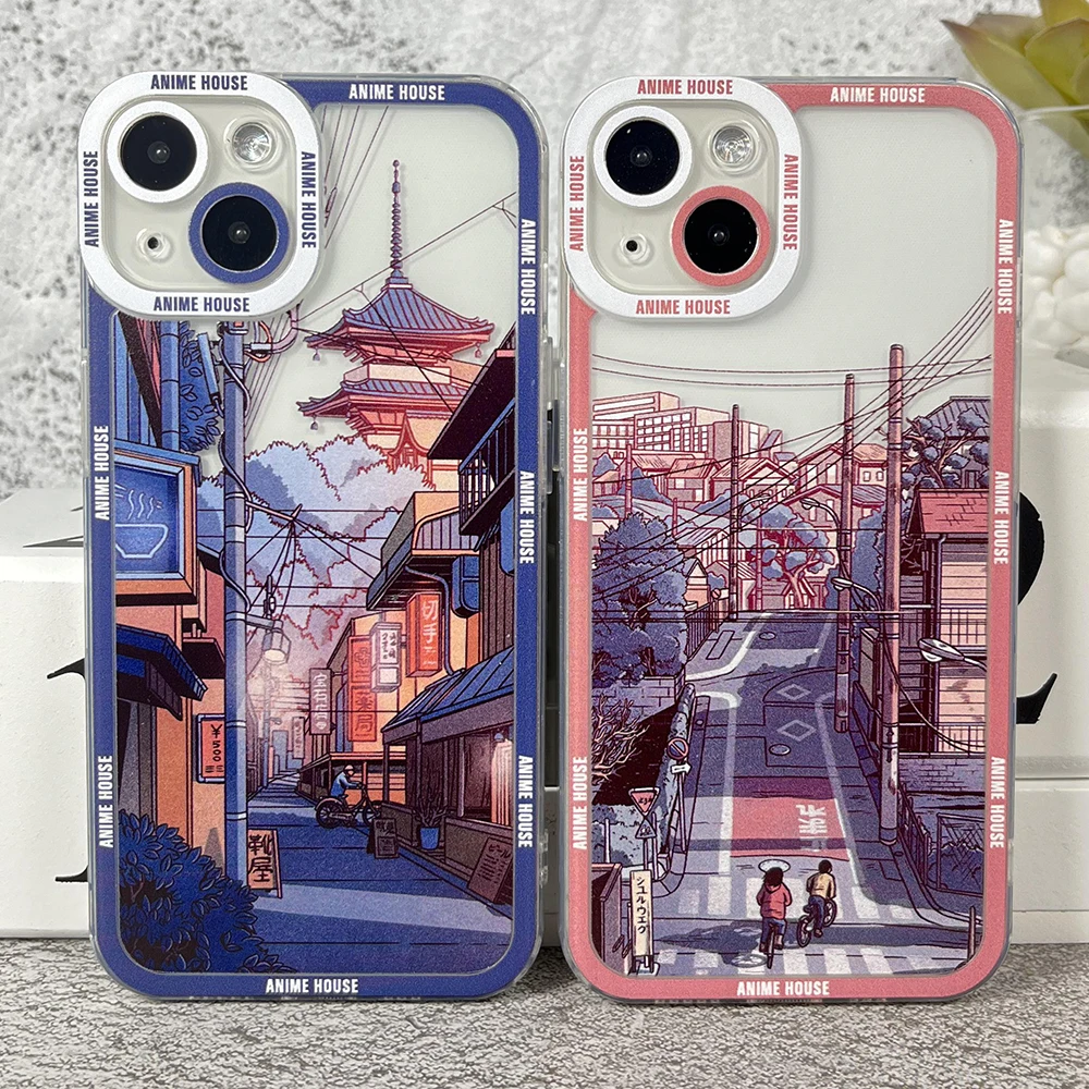 Japanese Anime Hand Painted House scenery Phone Case For iPhone 16 15 14 13 12 11 Pro Max Mini XS X XR SE 7 8 Plus Soft Cover