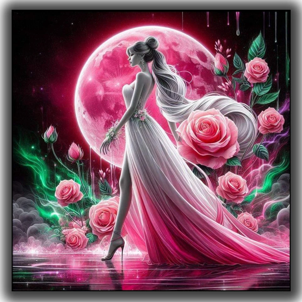 

Moon Red rose princess DIY Diamond Painting New 2025 Full Square Round Diamond Art Mosaic,Diy Handmade Gifts Home Decor ﻿