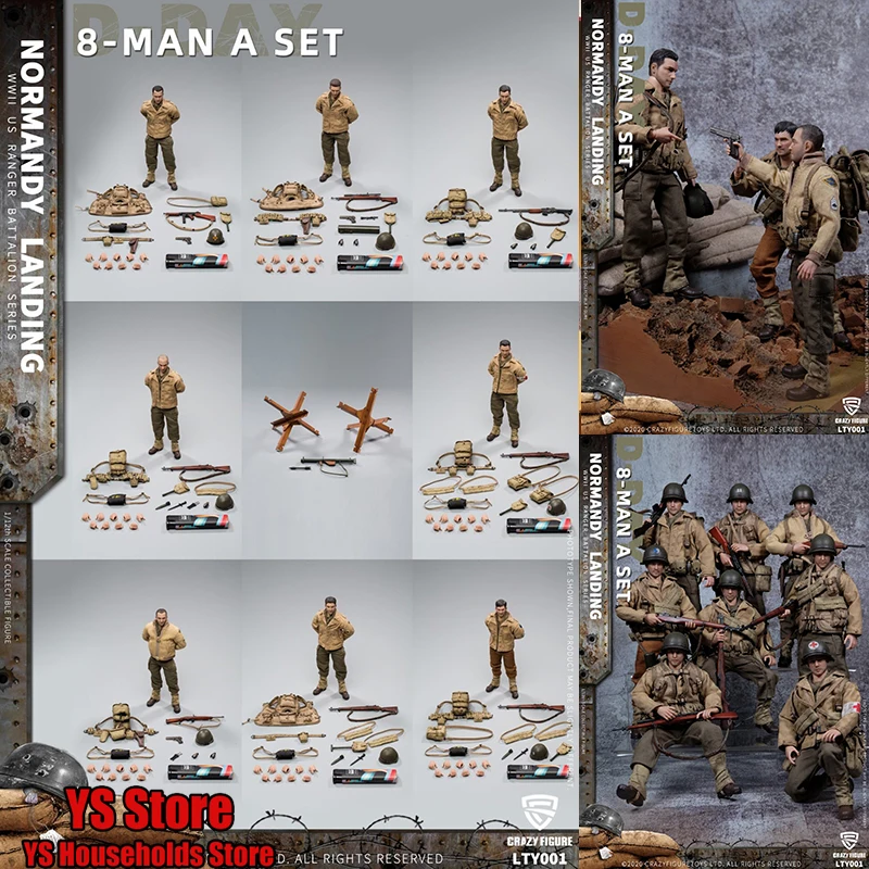 

Crazy Figure LTY001 1/12 Normandy Landing 8-man Set Action Figure WII US Ranger Battalion Series Military Fans 6inch Soldier Toy
