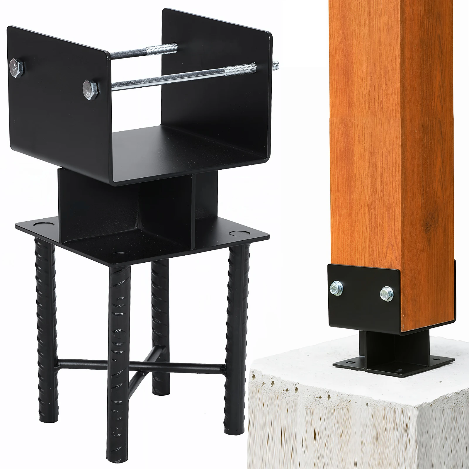 

4pcs Wet Concrete Fence Post Holder U-Shaped 6x6 Deck Post Base Support Inner Size 5.5inx5.5in for Porch Railing Pergola Support