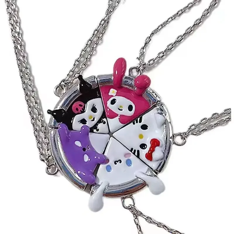 5pcs/set Sanrio Cute HelloKitty Kurome Melody Necklace Pendant Magnetic Sister Necklace Cartoon Fashion Jewelry Best Friend Gift