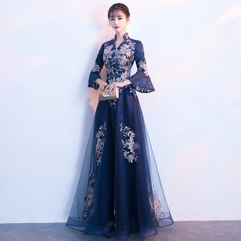 Bankett-Abendkleid 2026 Neujahrs-Präsidentenkleid, schlankmachendes, langärmliges Performance-Kleid, japanischer und koreanischer Stil