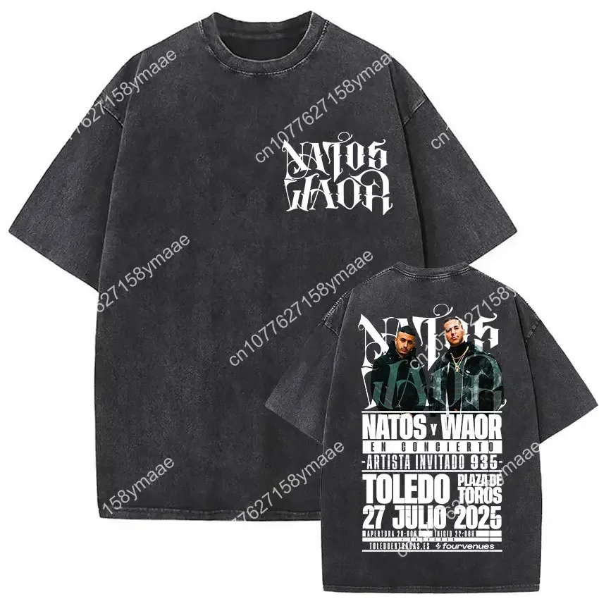 Rapper NATOS WAOR Vintage Washed T Shirt Men Women Summer Letter Print High Quality T-shirts Fashion Cotton Short Sleeve T-shirt