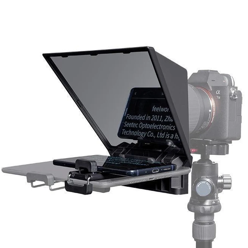 FEELWORLD TP2 TP2A draagbare 8 inch teleprompter ondersteunt onder 8" DSLR-opnamen smartphone/tablet prompting afstandsbediening