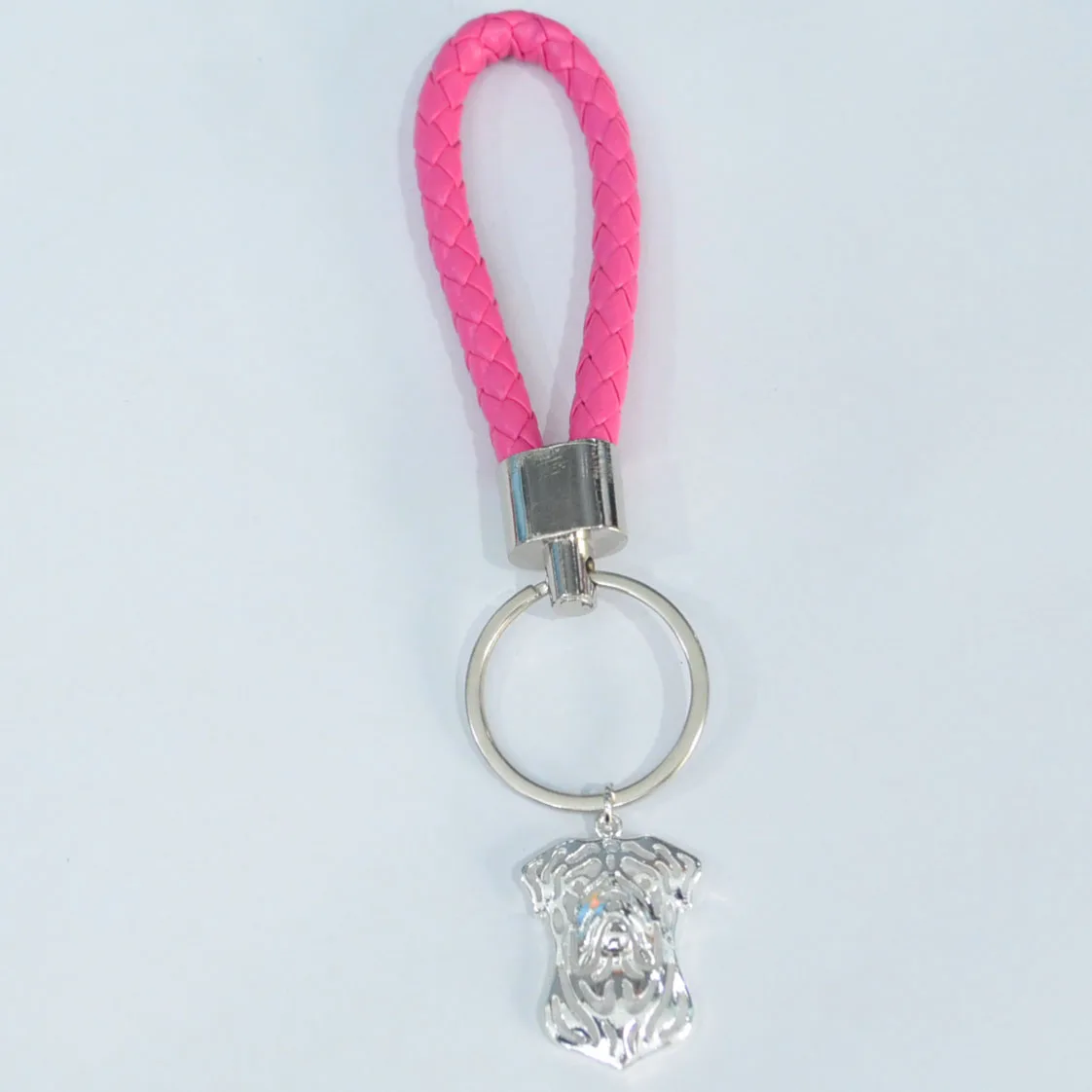 Women‘s Jewelry Bull Mastiff Dog Pet Key Chains Alloy Dog Pet Charm Leather Cord Pendant Key Rings Birthday Gift