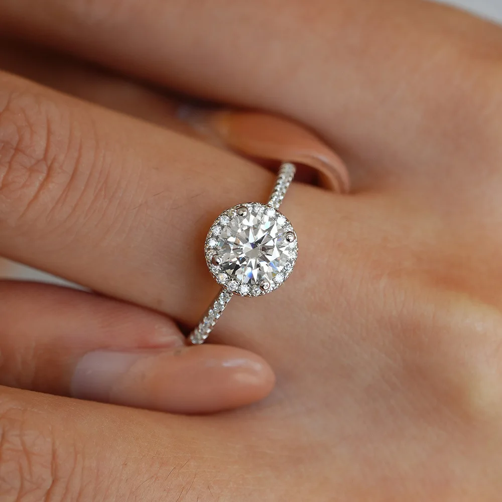 D Color Moissanite Halo Ring 925 Sterling Silver Trendy Elegant Finger Rings For Women Gemstone Wedding Fine Jewelry Anillos