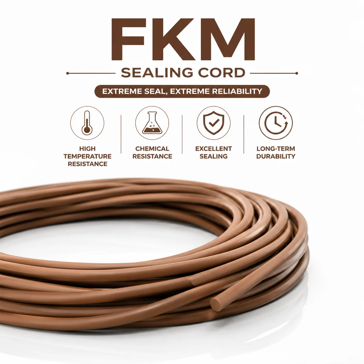 10/5/2M Brown FKM Sealing Strip with a Diameter of 1.5~10mm, Precision Hydraulic System Dust-proof and Leak Proof Rubber Strip
