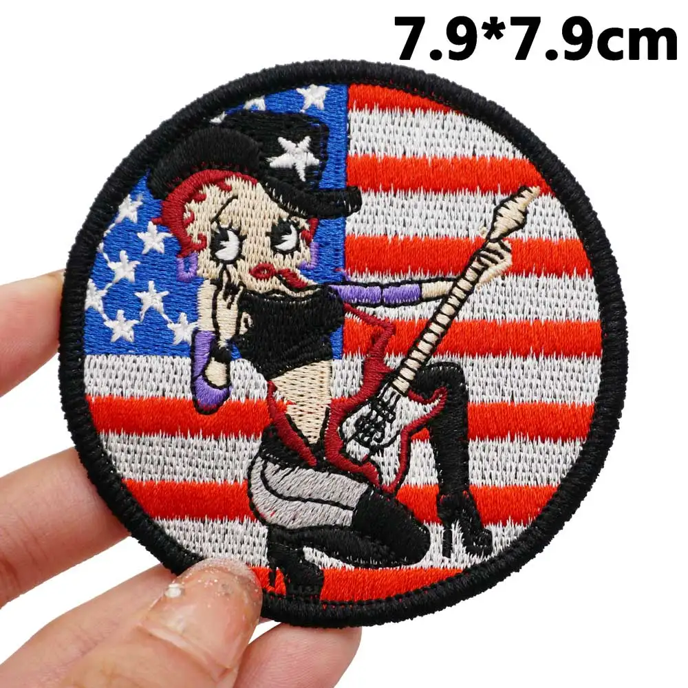 American girls Embroidered Applique Sewing Label punk biker Patches backing Band Rock Clothes Badges diy with hook