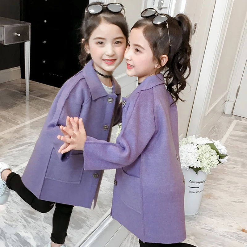 

Teen Girls Warm Coats Children Autumn Winter Woolen Coast Kids Casual Outerwear Girls Fashion Turn-down Jackets Toddler Clothing