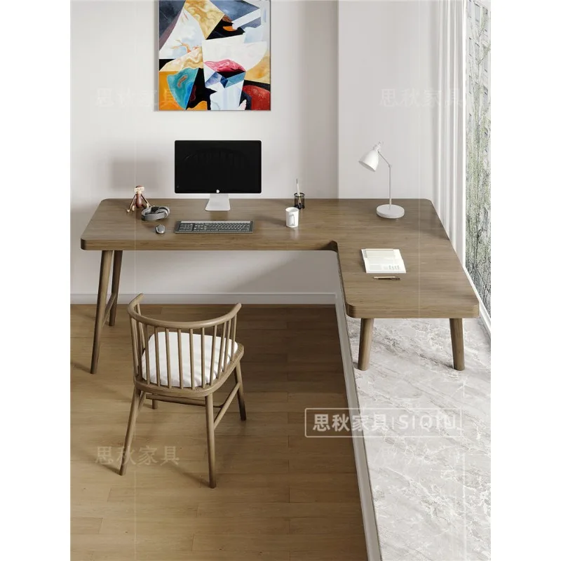 All solid wood bay window corner desk home bedroom simple high and low table long and short leg table by window L-shaped study t